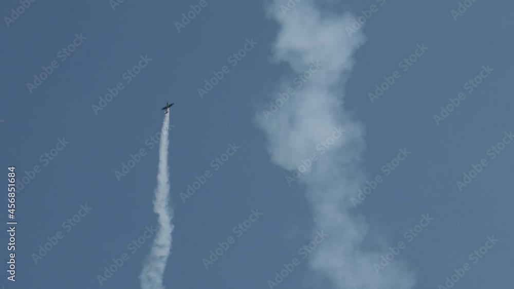 Overhead flying aircraft. Aircraft in formation during an aerobatics ...