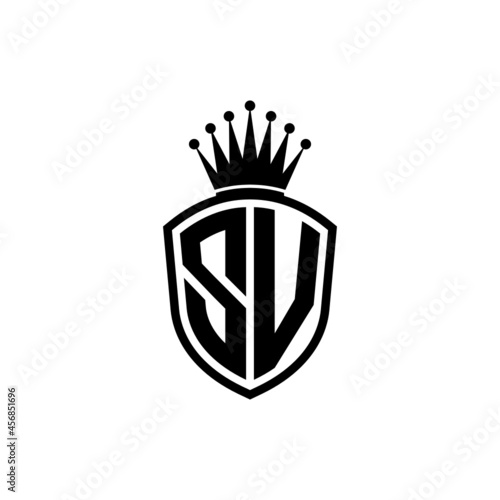 Monogram logo with shield and crown black simple SV