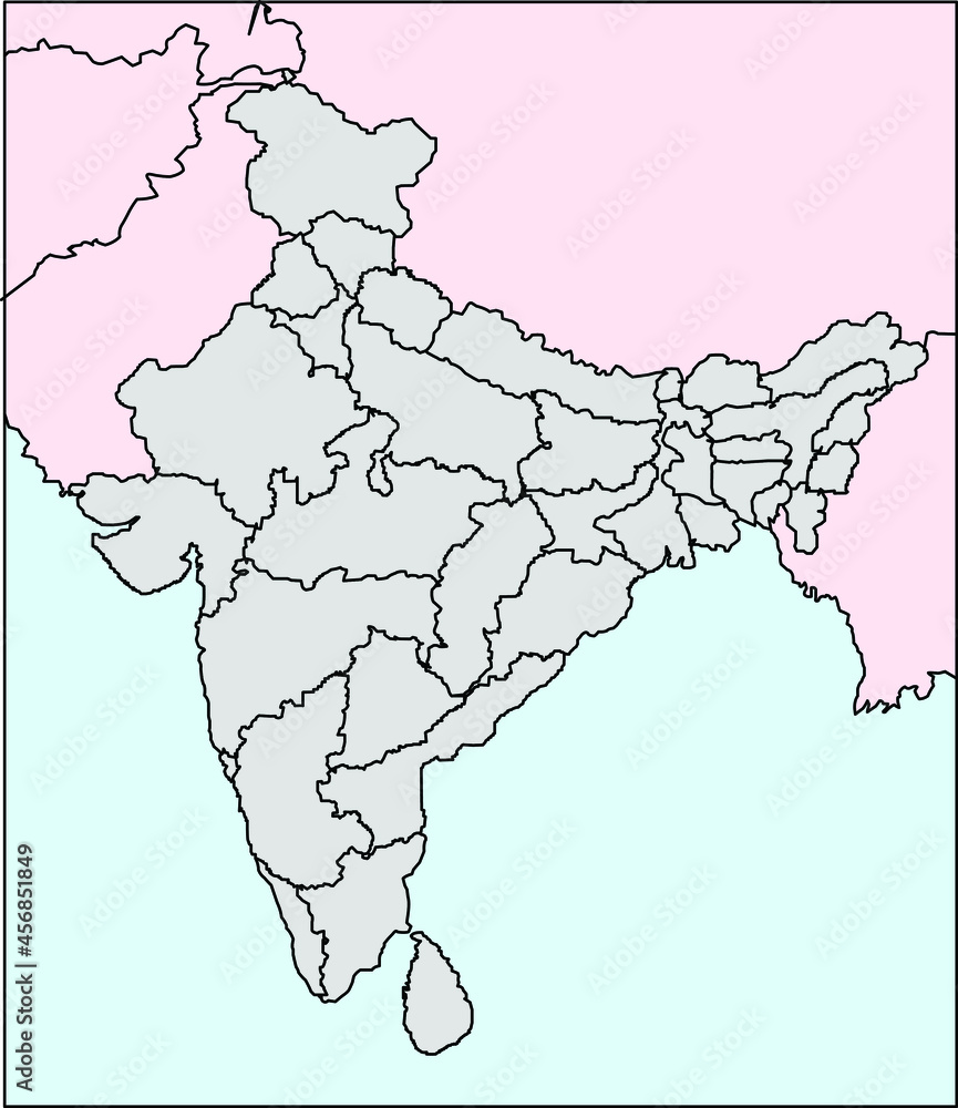 Indian political outline only map with clearly defined borders, all