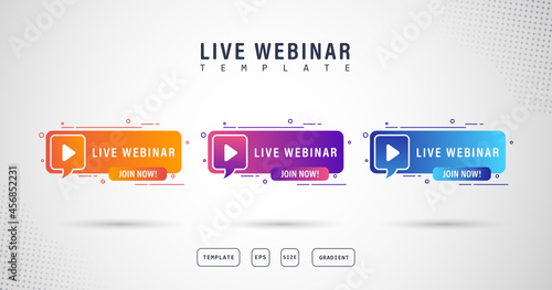 set live webinar buttons, banner icons, icon label illustrations, gradations, products, etc.