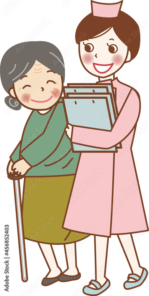 Fototapeta premium 看護師さんと笑顔の高齢の女性。