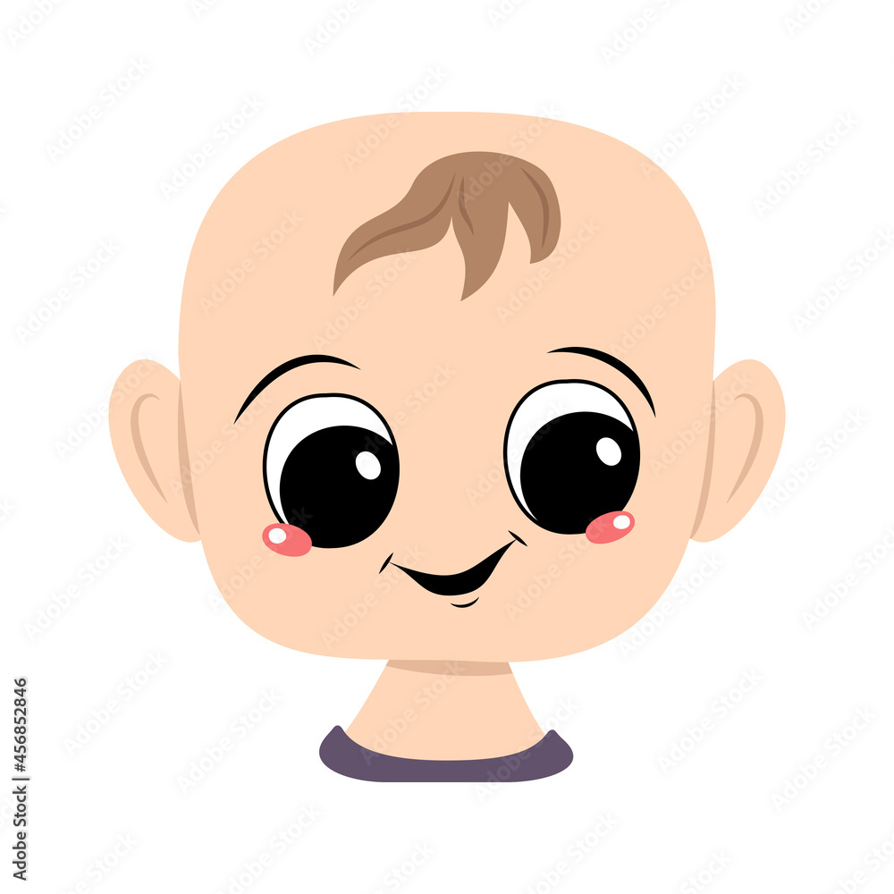Avatar of a child with big eyes and a wide happy smile. Head of a toddler with a joyful face