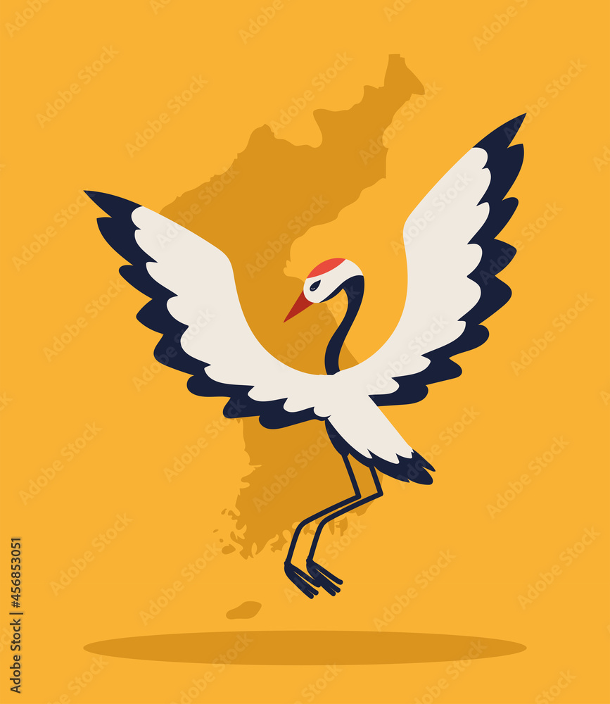 Fototapeta premium korean map and crane bird