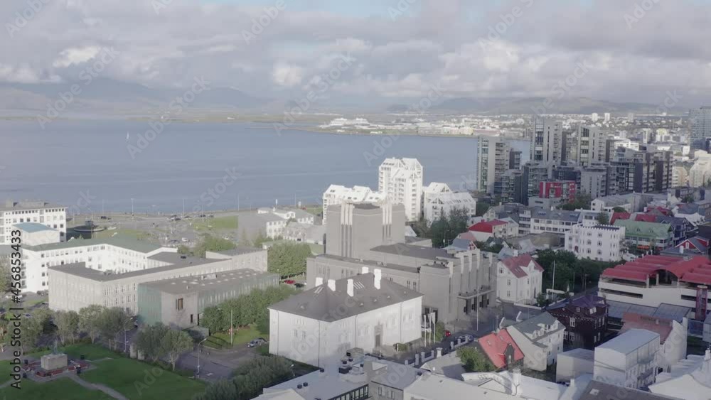 Downtown coast district of Reykjavik with high rise apartment buildings ...