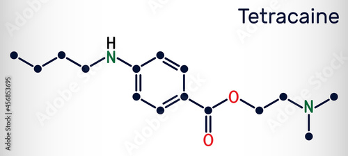 Tetracaine, amethocaine molecule. It is local anesthetic widely used in ophthalmology. Skeletal chemical formula