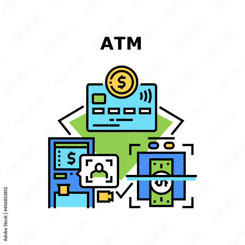 Atm Banking Machine Vector Icon Concept. Atm Banking Machine For Identification Bank Client And Withdraw Money Cash From Credit Card. Electronic Financial Equipment Color Illustration Atm Banking Machine Vector Icon Concept. Atm Banking Machine For Identification Bank Client And Withdraw Money Cash From Credit Card. Electronic Financial Equipment Color Illustration