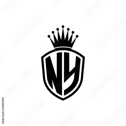 Monogram logo with shield and crown black simple NY