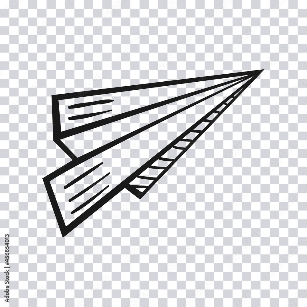Hand drawn Paper Airplane isolated on transparent background. Sketch