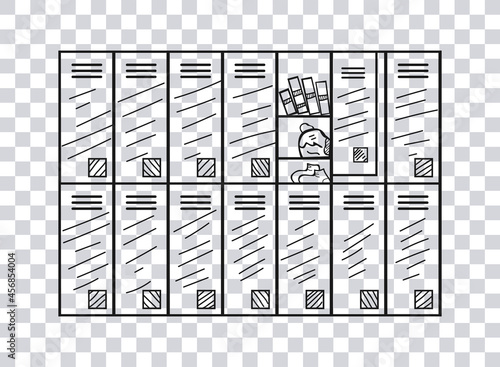Hand drawn School Locker isolated on transparent background. Sketch. Vector illustration.