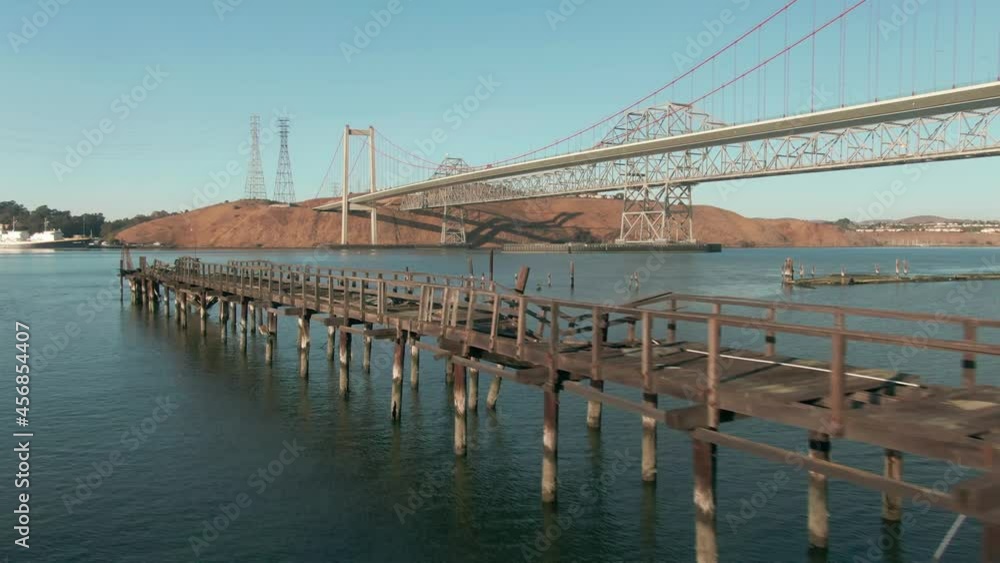 Aerial: Alfred Zampa Memorial Bridge over the Carquinez Strait. Vellejo, USA Aerial: Alfred Zampa Memorial Bridge over the Carquinez Strait. Vellejo, USA