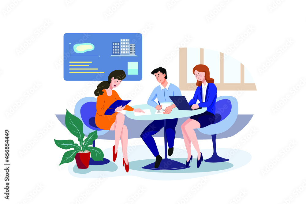 Client giving project plan briefing to worker Client giving project plan briefing to worker