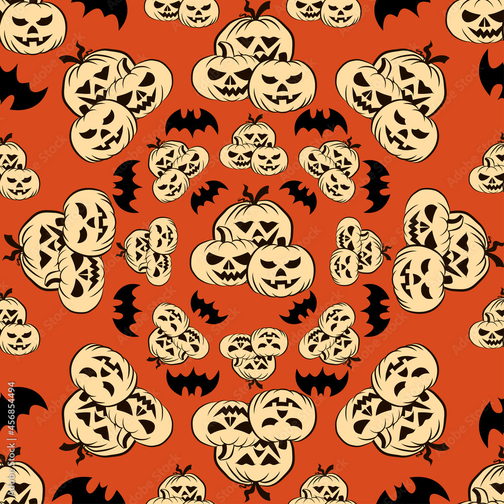 Fototapeta premium Halloween orange festive seamless pattern. Endless background.