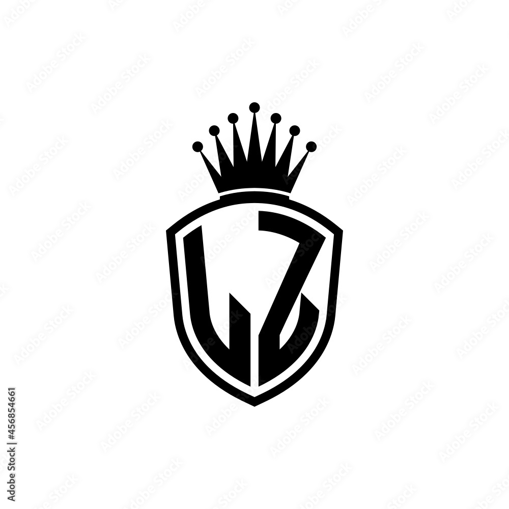 Monogram logo with shield and crown black simple LZ Stock Vector ...
