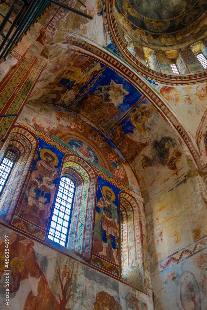 KUTAISI, GEORGIA: Interior with frescoes in the Church of the Nativity of the Most Holy Theotokos in Gelati Monastery