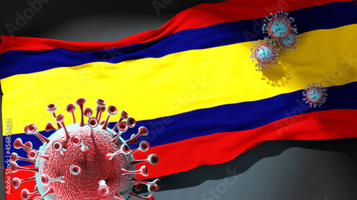 Cuadro en lienzo Covid in Alor Setar Kedah - coronavirus attacking a city flag of Alor Setar Keda