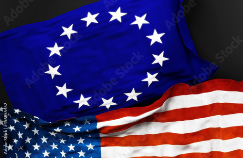 Flag of a United States Foreign Service Officer along with a flag of the United States of America as a symbol of unity between them, 3d illustration