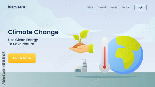 climate change use clean energy to save nature for website template landing homepage flat isolated background