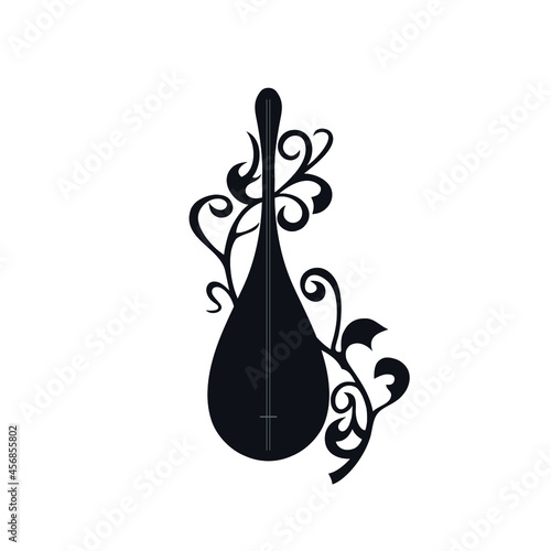 Dombra national asian turkic musical instrument logo icon sign String guitar symbol Floral natural decorative style Fashion print clothes apparel greeting invitation card cover flyer poster banner ad