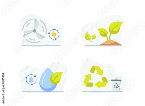 ecology icons set collection package white isolated background with modern cartoon flat style