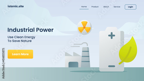 industrial power use clean energy to save the nature for website template landing homepage flat isolated background