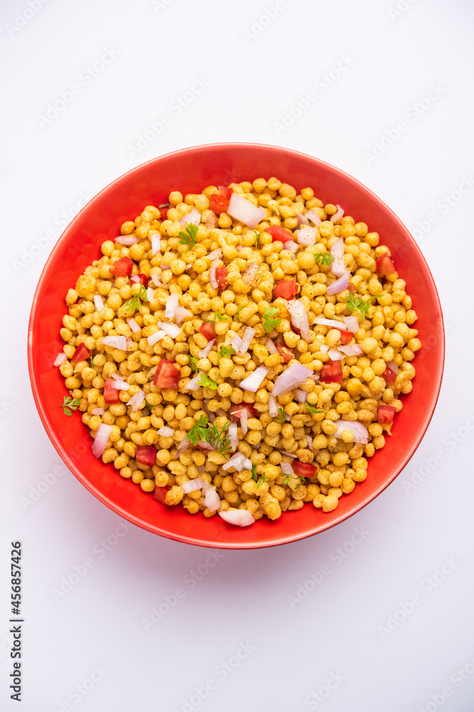 Boondi Chaat or Bundi Bhel, popular roadside snack item from India Boondi Chaat or Bundi Bhel, popular roadside snack item from India