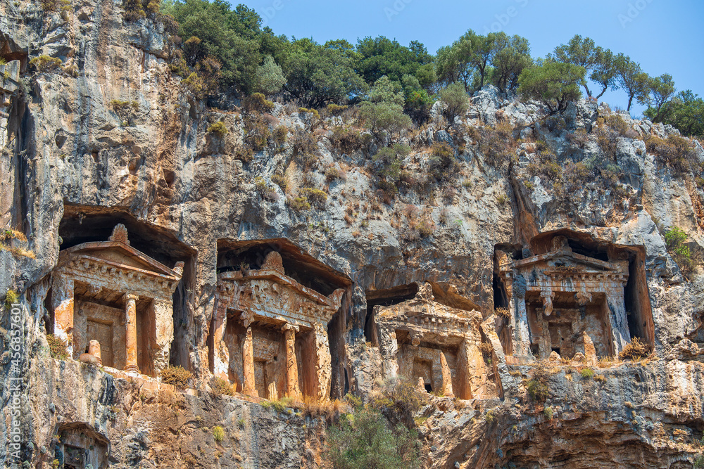 Naklejka premium Famous Lycian Tombs of ancient Caunos city, Dalyan, Turkey