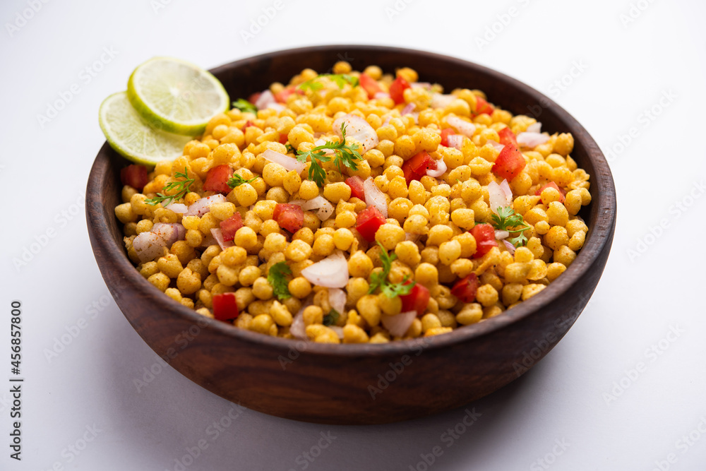 Boondi Chaat or Bundi Bhel, popular roadside snack item from India Boondi Chaat or Bundi Bhel, popular roadside snack item from India