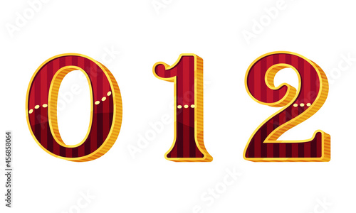 Broadway Style Number and Numeral with Red and Gold Color Vector Set