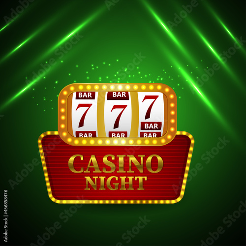 Casino online golden text effect with slot machine on green background