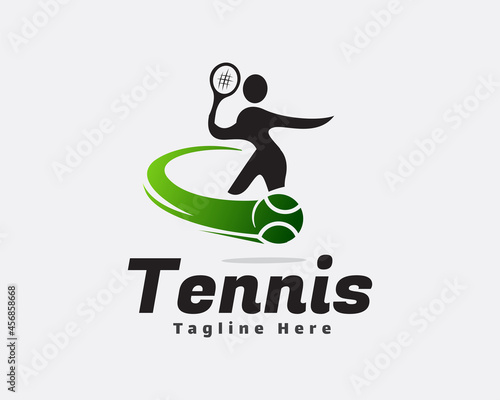 abstract tennis player shoot logo template illustration