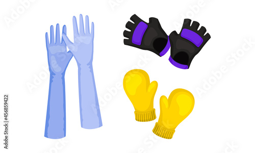 Pair of Gloves and Mittens as Garment Covering Hand Vector Set