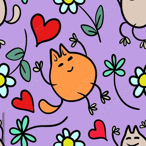 seamless pattern with cats and birds