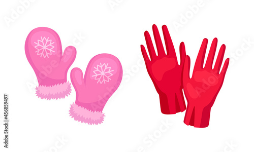 Pair of Gloves and Mittens as Garment Covering Hand Vector Set