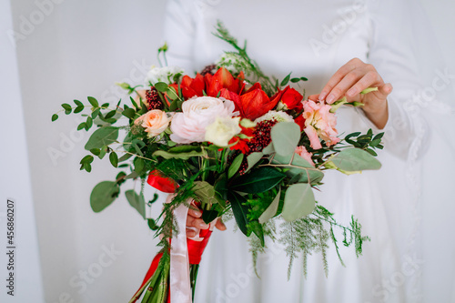 Wedding bridal bouquet. Beautiful flowers. Rustic. Soft focus.