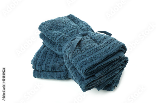 Fresh blue towels isolated on white background
