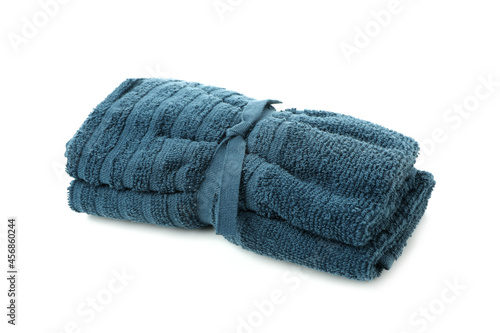 Fresh blue towel isolated on white background