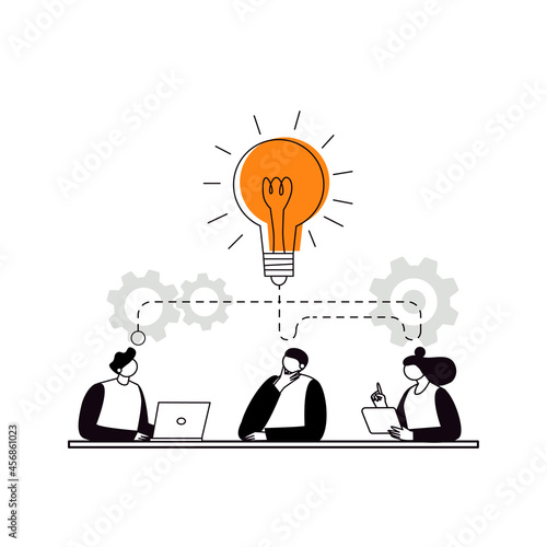 The concept of joint teamwork, building a business team. Generation of ideas Metaphor of cooperation and business partnership.