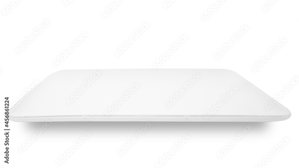 White square ceramics plate isolated on white background. White square ceramics plate isolated on white background.