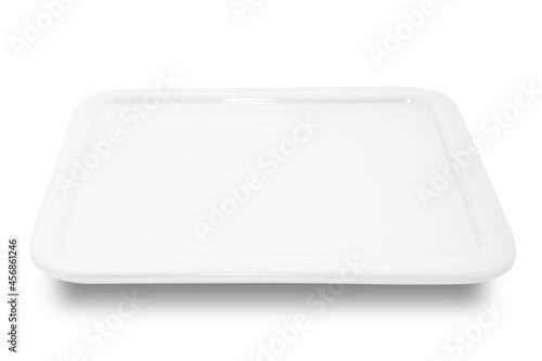 White square ceramics plate isolated on white background.