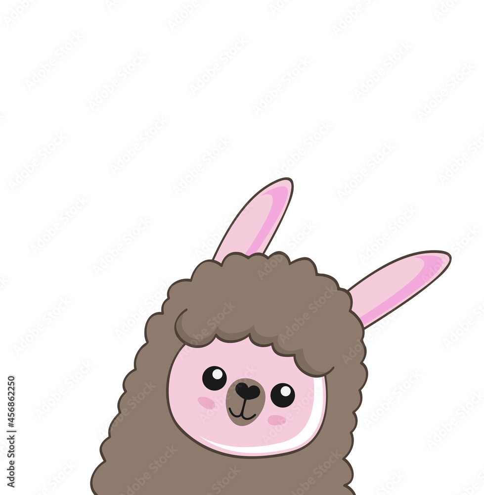 Fototapeta premium Cute cartoon alpaca drawing on bright background