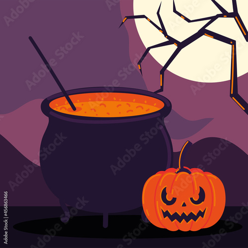 halloween pumpkin and cauldron
