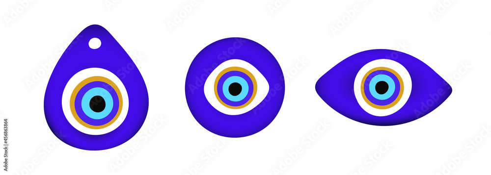 Blue oriental evil eye symbol amulet flat style design vector illustration isolated on white background. Greek or turkish nazar protection talisman. Blue oriental evil eye symbol amulet flat style design vector illustration isolated on white background. Greek or turkish nazar protection talisman.