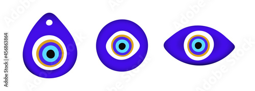 Fotografia Blue oriental evil eye symbol amulet flat style design vector illustration isolated on white background