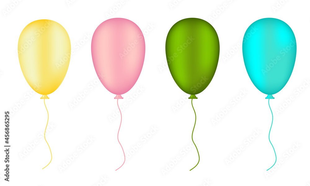 balloons isolated on white. Colored balloons isolated on white background. Template for postcard, banner, poster, web design. Bunch of balloons for birthday and party.Vector set