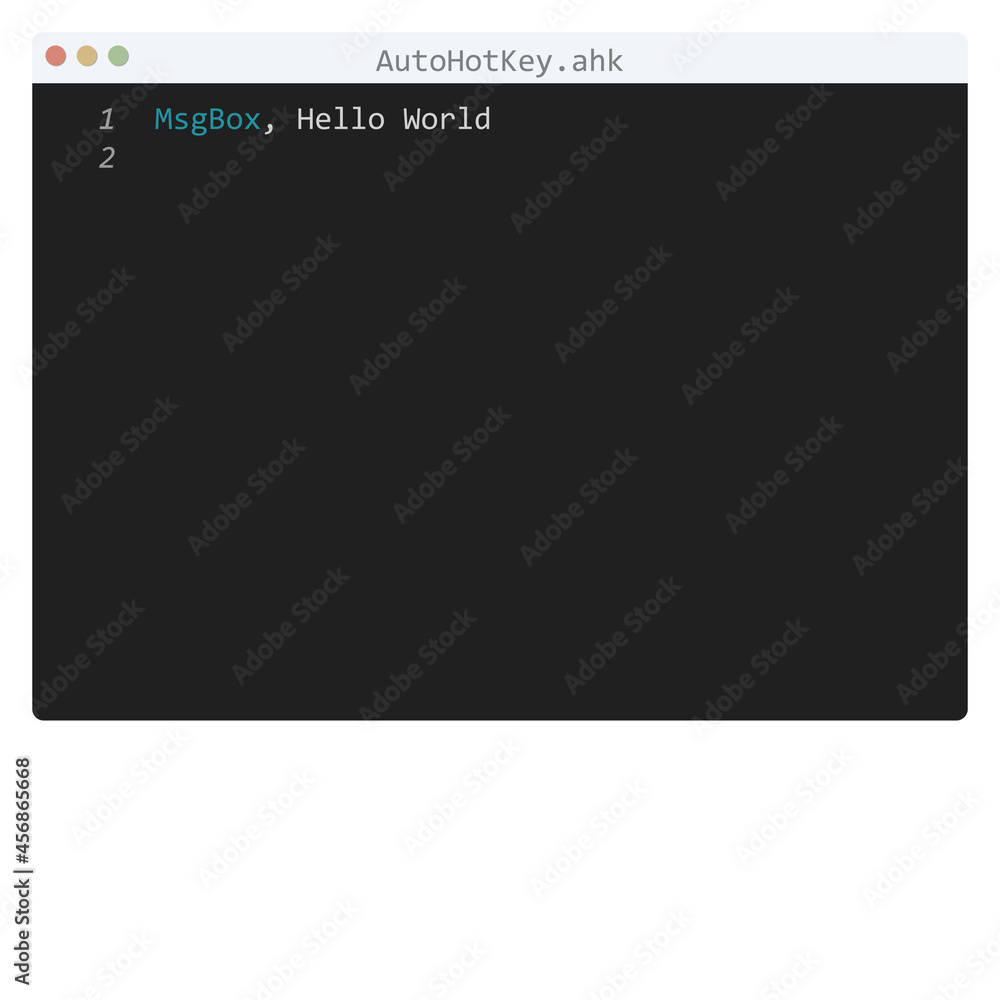 AutoHotKey language Hello World program sample in editor window