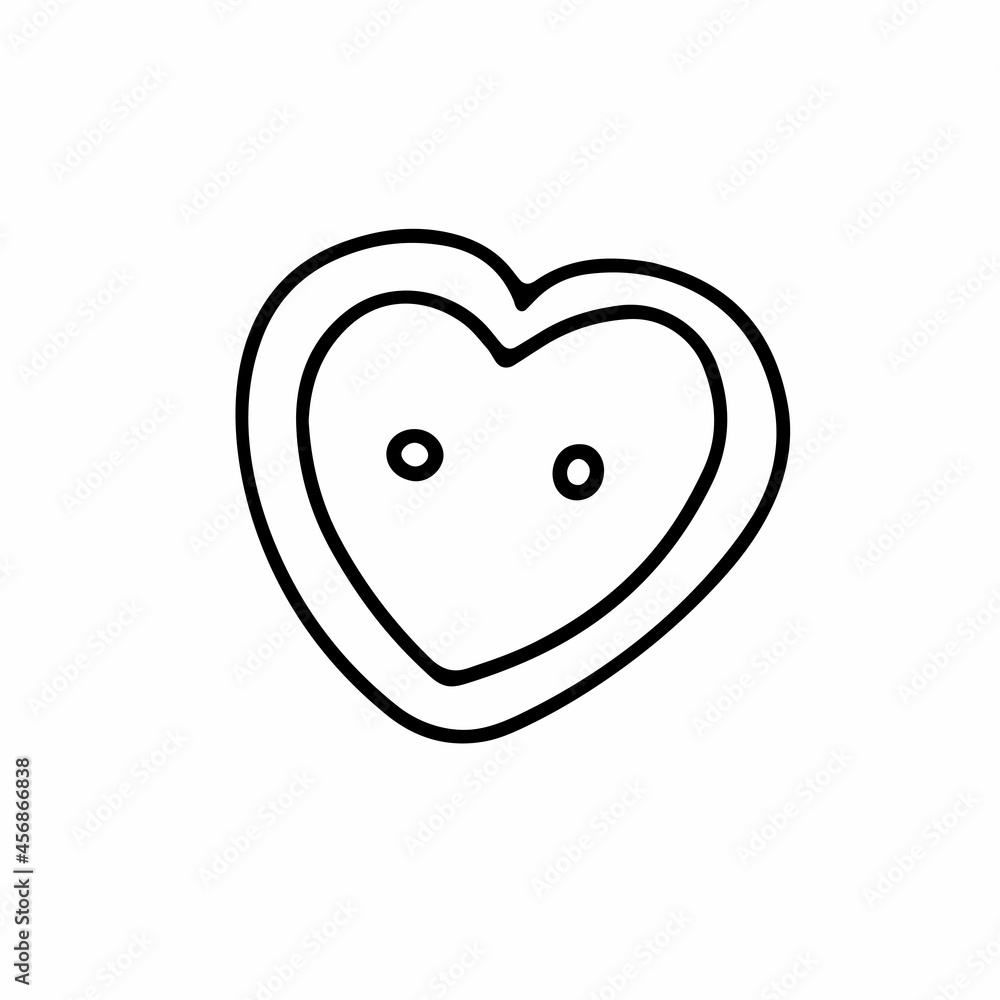 Fototapeta premium Vector heart-shaped button isolated on white background. Doodle illustration for weddings, t-shirts, Valentines Day. Sketch Sign of love, romance, feelings, relationships, needlework. Valentine card