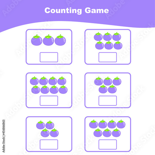 Counting all fruits game for Preschool. Educational printable math worksheet. Math Worksheet for Preschool. Mathematic worksheet. Vector illustration.