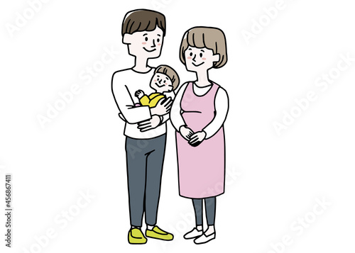 赤ちゃんを抱いている男性と妊娠している女性