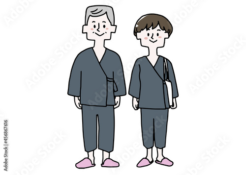 人間ドッグを受ける高齢男性と若い女性のセット