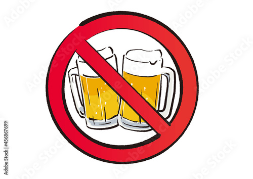 飲酒禁止マークA　墨絵×カラー